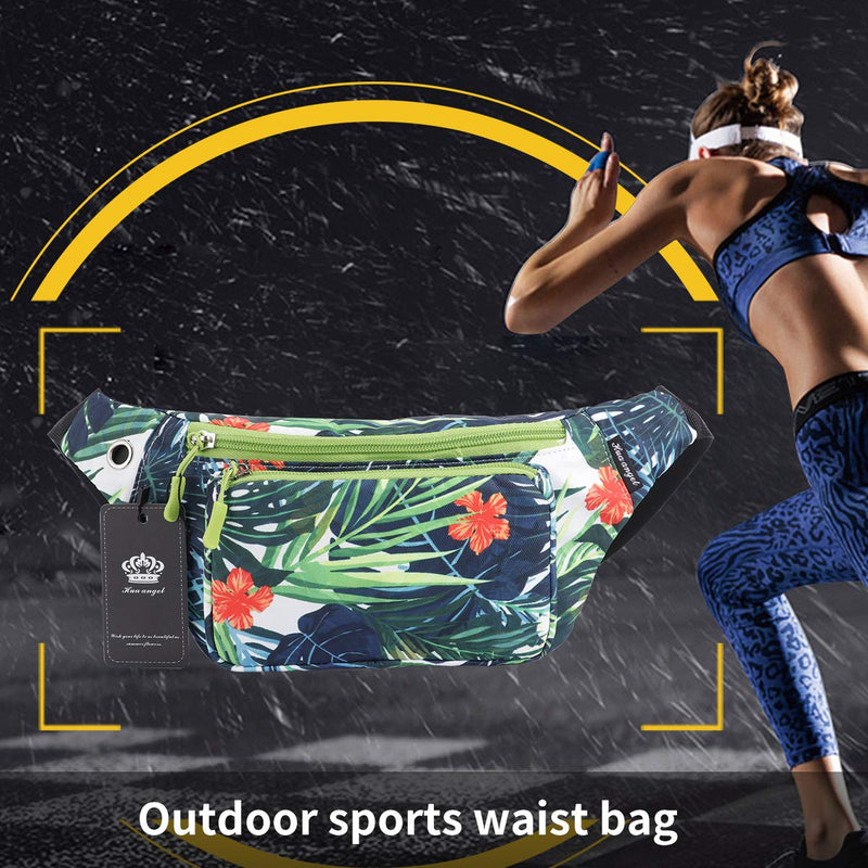 HUA ANGEL Fanny Waist Pack-Running Hiking Cycling Sport Casual Waist Bag Hip Pack Outdoor Travel Crossbody Sling Backpack for Men & Women Green leaf - BeesActive Australia