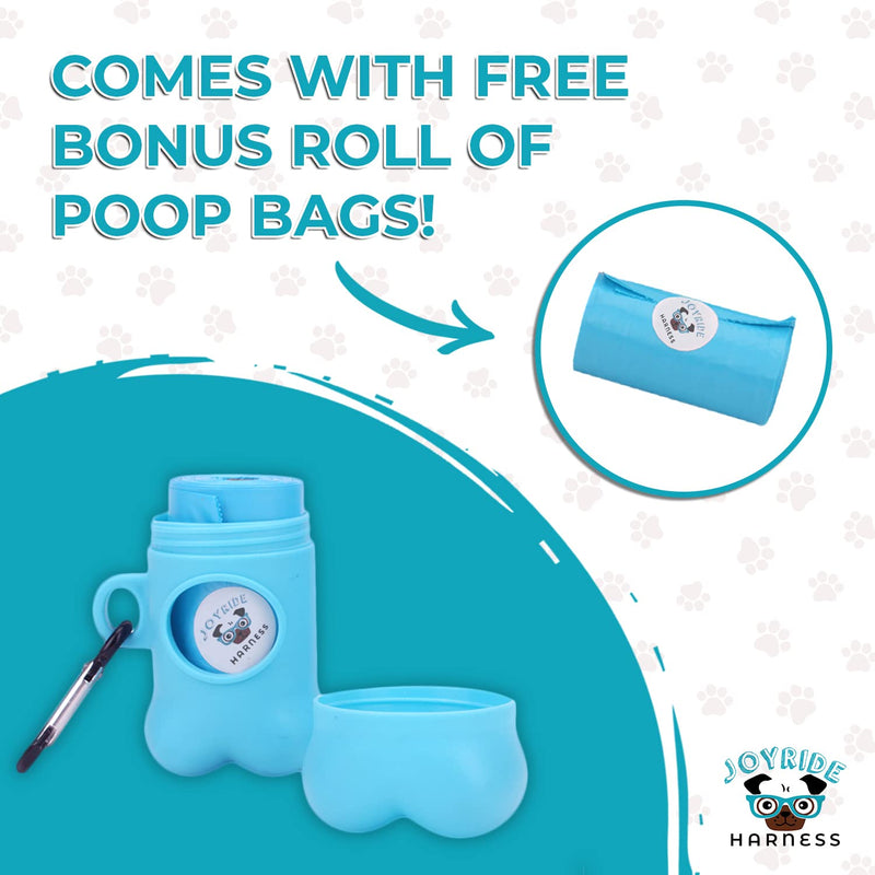 Joyride Harness Poop Bag Dispenser - Additional Unscented Roll of Premium 9”x13” Poop Bags Included, Universal Fit, D-Clip Attaches to Leash or Harness, Clean, Convenient & Secure Poop Disposal System - BeesActive Australia