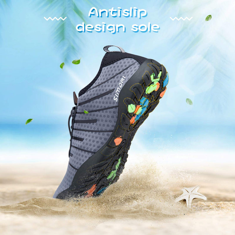 SIMARI Water Shoes Womens Mens Swim Beach Pool Aqua Sports Quick Dry Barefoot Diving Surf Walking 11.5 Women/10 Men 1b-gray With Shoelace - BeesActive Australia