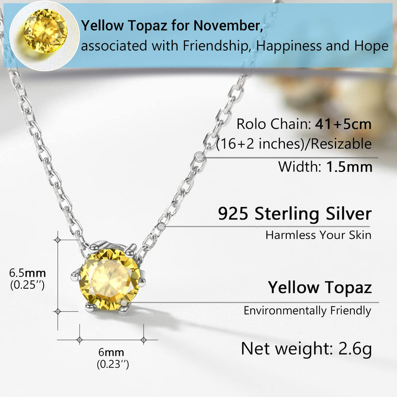 PROSILVER 925 Sterling Silver Dainty Necklace for Women Teen Girls, Gorgeous Cubic Zirconia Birthstone Necklace Jan - Dec Available, 16"-18" Adjustable, Come Gift Box 11 Nov (Yellow Topaz) - BeesActive Australia