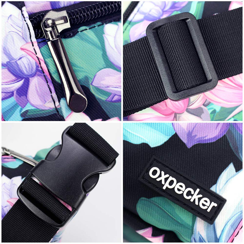 Oxpecker Waist Pack Bag with Rain Cover, Waterproof Fanny Pack for Men&Women, Workout Traveling Casual Running Hiking Cycling, Hip Bum Bag with Adjustable Strap for Outdoors (Black Base Floral) Black Base Floral - BeesActive Australia