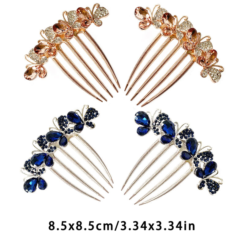 Briskyto 4Pack Hair Comb Vintage Crystal Hairpins Hair Clips Hair Side Head Pieces for Women, 4 Count (Pack of 1) - BeesActive Australia
