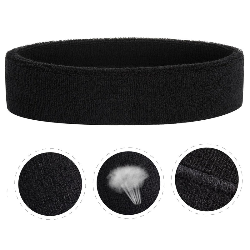 ONUPGO Sweatband Headbands/Wristbands for Men & Women - 3PCS/6PCS/12PCS Sports Headbands Moisture Wicking Athletic Cotton Terry Cloth Wristbands Head Band 3 Headbands - Black - BeesActive Australia