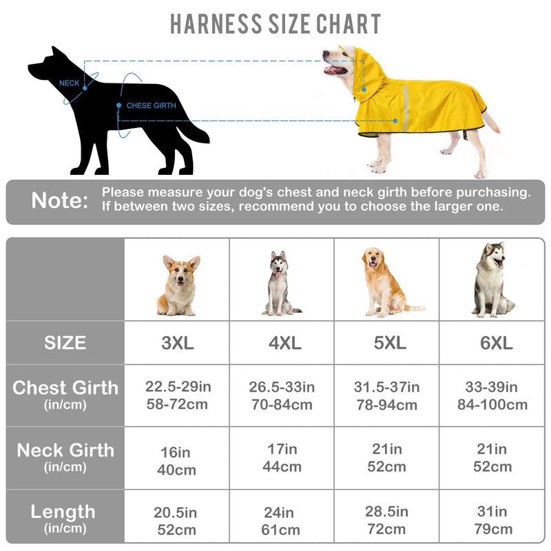 Dog Raincoat with Adjustable Belly Strap and Leash Hole - Hoodie with Reflective Strip - Waterproof Slicker Lightweight Breathable Rain Poncho Jacket for Medium Large Dogs - Easy to Wear 5XL (Back: 28.5") Yellow - BeesActive Australia