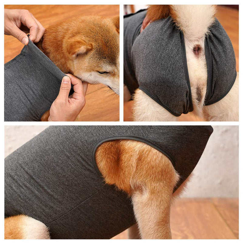Dog Recovery Suit Abdominal Wound Puppy Surgical Clothes Post-Operative Vest Pet After Surgery Wear Substitute E-Collar & Cone 2X-Large (Pack of 1) Grey - BeesActive Australia