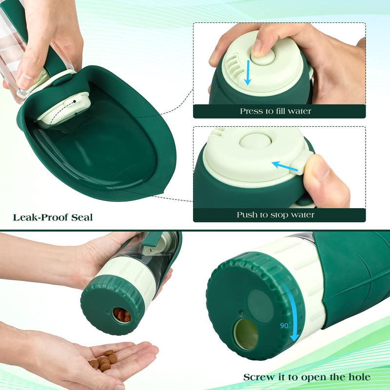 TIOVERY Upgraded Dog Water Bottle, Portable Dog Cat Puppy Pet Water Dispenser Feeder with Drinking Cup and Food Container Leak Proof for Outdoor Walking, Travel, Hiking 12OZ - BeesActive Australia