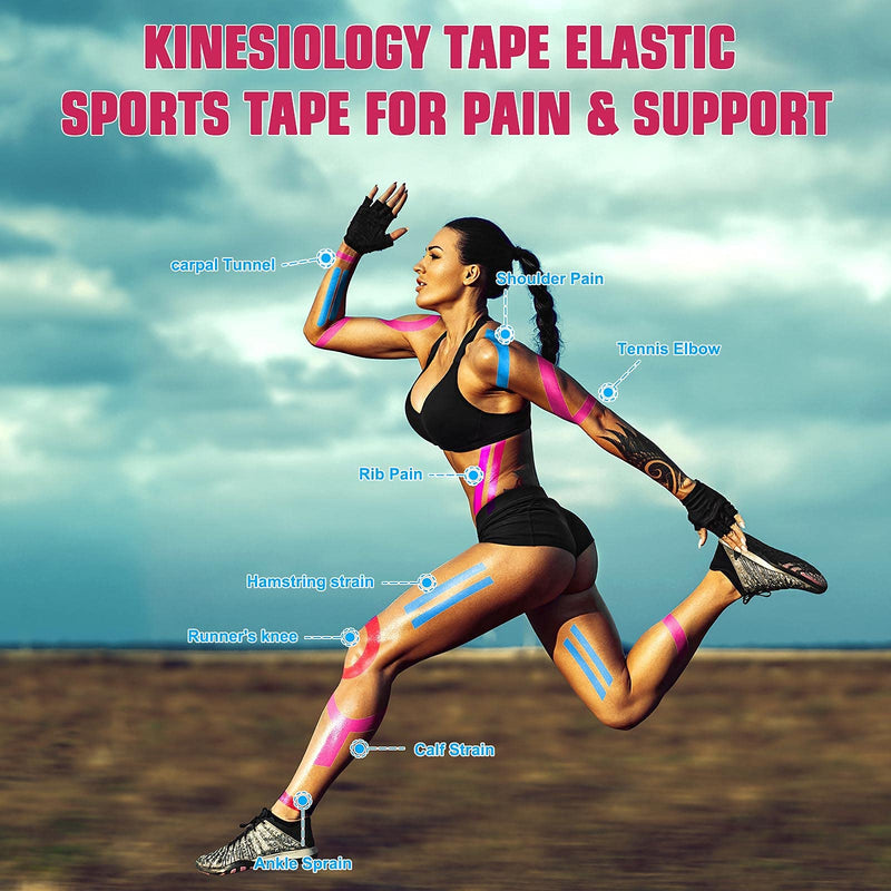 Kinesiology Tape Precut(1 Pack) Elastic Therapeutic Sports Tape Water Resistant Athletic Tape for Knees, Ankles, Shoulder, Elbow, Pain Relief and Injury Recovery 2 Inch x 16.4 feet Per Roll (Pink) (1 Pack) Pink - BeesActive Australia