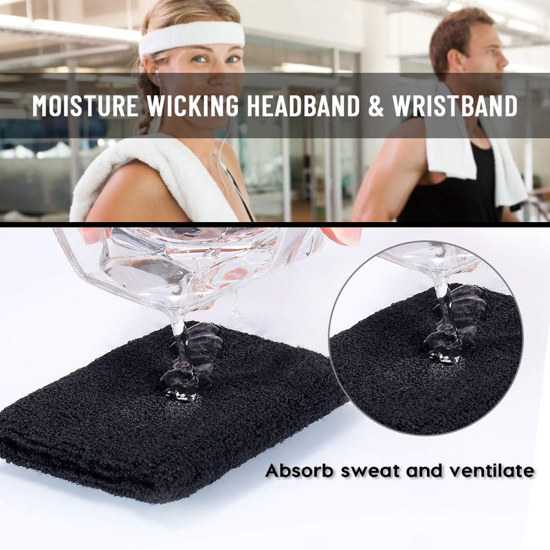 Tanluhu Sweatbands Sport Headbands/Wristbands for Working Out, Exercise, Tennis, Basketball, Running - Terry Cloth Athletic Sweat Cotton Headband Outdoor for Men & Women B-6-Black+White+Gray - BeesActive Australia