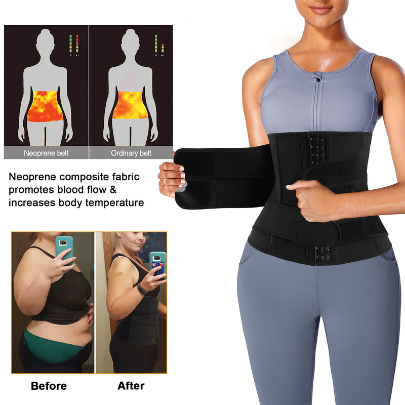 Eleady Waist Trainer Trimmer Belt for Women Corset Slimming Body Shaper Cincher Sauna Sweat Band Workout Sport Girdles Black Small - BeesActive Australia