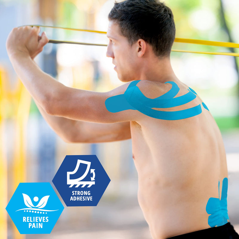 Medpride Kinesiology Tape - Latex-Free Athletic Tape for Pain Relief, Injured Muscle Support- Therapeutic Sports Tape Stabilizes Knee, Muscle & Joints- 1 Uncut Tape Roll [2” x 16.4 Feet] Blue - BeesActive Australia