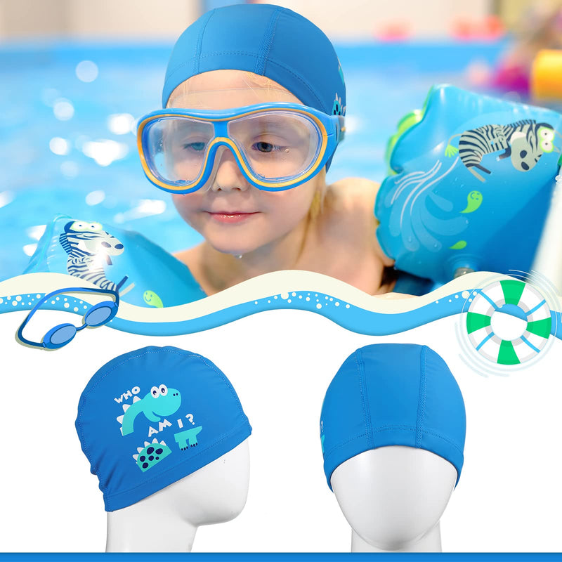 2 Pieces Kids Swimming Caps for Kids, Toddler, Children, Boys and Girls, Kids Waterproof Bathing Swim Cap for Long and Short Hair Dinosaur, Car - BeesActive Australia
