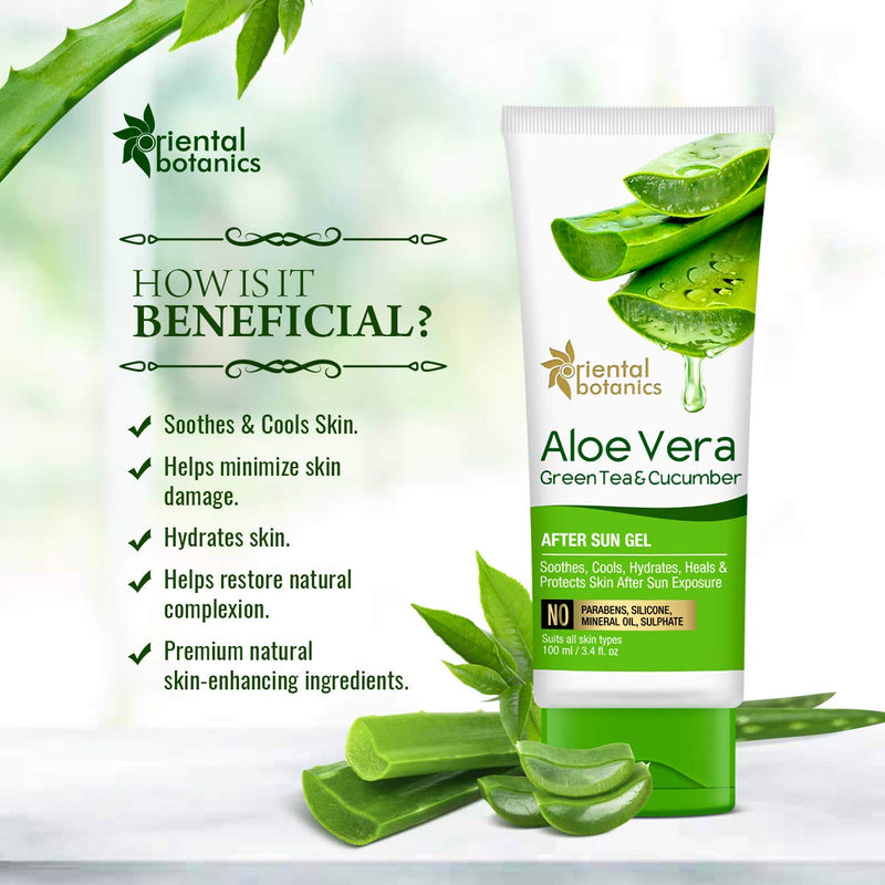 Oriental Botanics Aloe Vera, Green Tea & Cucumber After Sun Gel - No Silicone, Paraben, 100ml - BeesActive Australia