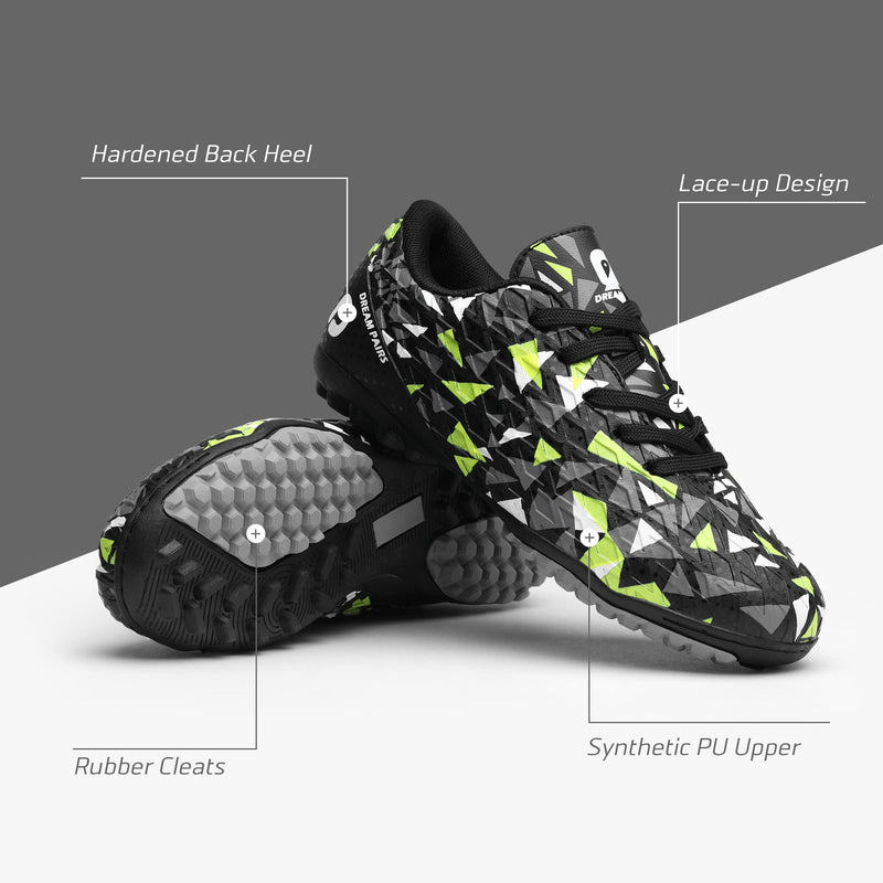 DREAM PAIRS Boys Girls Indoor Turf Soccer Shoes Lace Up Cleats(Toddler/Little Kid/Big Kid) 1 Little Kid Black/Neon/Green - BeesActive Australia
