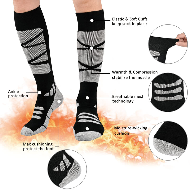 Merino Wool Volcanic Rock Ski Socks 2 Packs For Skiing, Snowboarding, Cold Weather,Thermal Knee-high Warm Socks, Hunting Light Grey X-Large - BeesActive Australia