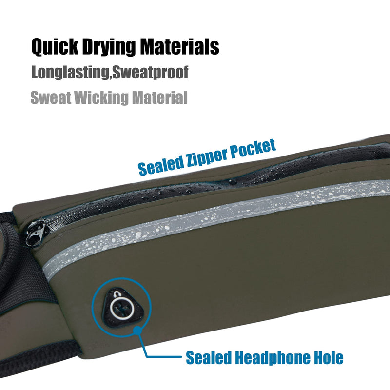 Running Belt Waist Packs,Workout Fanny Pack,Ultra Light Bounce Free Waist Pouch Fitness Workout Belt Sport Waist Pack for Women Men,Adjustable Waistband Bag for All Kinds of Phone (Army green) Army green - BeesActive Australia