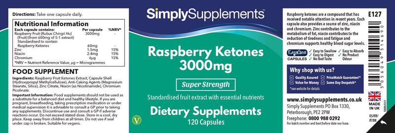 Raspberry Ketones 3000mg 120 Capsules | Vegan & Vegetarian Friendly | Manufactured in The UK - BeesActive Australia