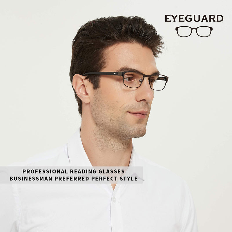 EYEGUARD Mens Reading Glasses, 1 Pair Rectangular Lightweight Metal Readers for Men Grey 2.5 Dioptres - BeesActive Australia