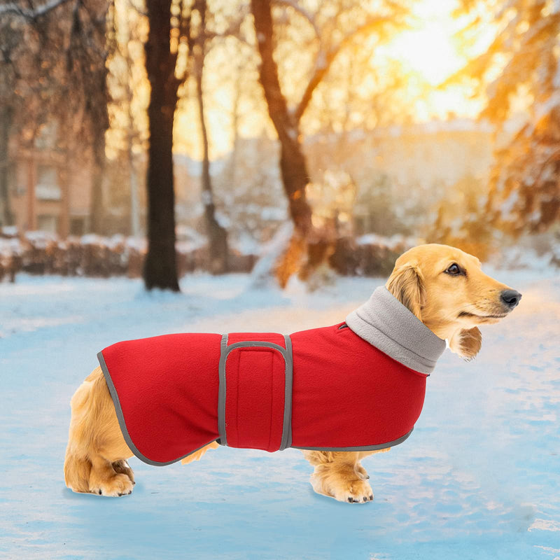Geyecete Dog Jacket, Dog Coat Perfect for Dachshunds, Dog Winter Coat with Padded Fleece Lining and high Collar, Dog Snowsuit with Adjustable Bands Sizes Small Red - BeesActive Australia