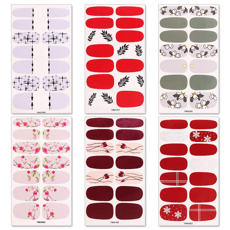 SILPECWEE 6 Pieces Adhesive Nail Polish Stickers Strips And 1Pc Nail File Flower Nail Wraps Decals Manicure Kit For Women - BeesActive Australia