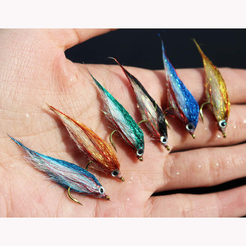 Tigofly 12 pcs Wounded Minnow Fly Ice Dub UV Polar Fry Slowly Sinking Salmon Trout Steelhead Fly Fishing Flies Lures Set-Size 8 - BeesActive Australia