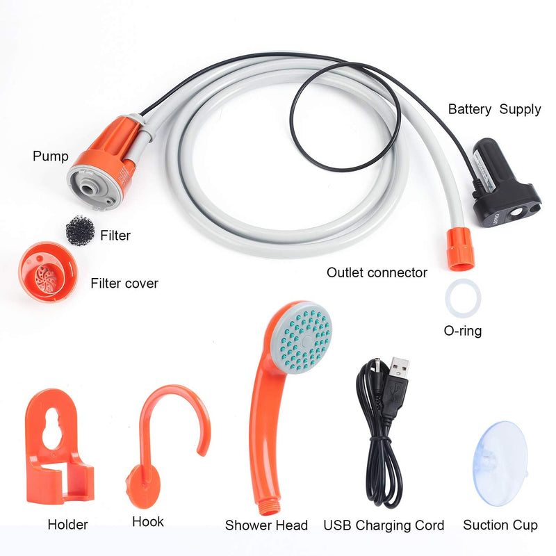 URPRO Portable Camping Shower, Outdoor Shower Head, Shower Pump, Detachable USB Rechargeable Batteries, Pumps Water from Bucket, for Camping, Hiking, Pet Cleaning, Pet Shower, Car Washing - BeesActive Australia