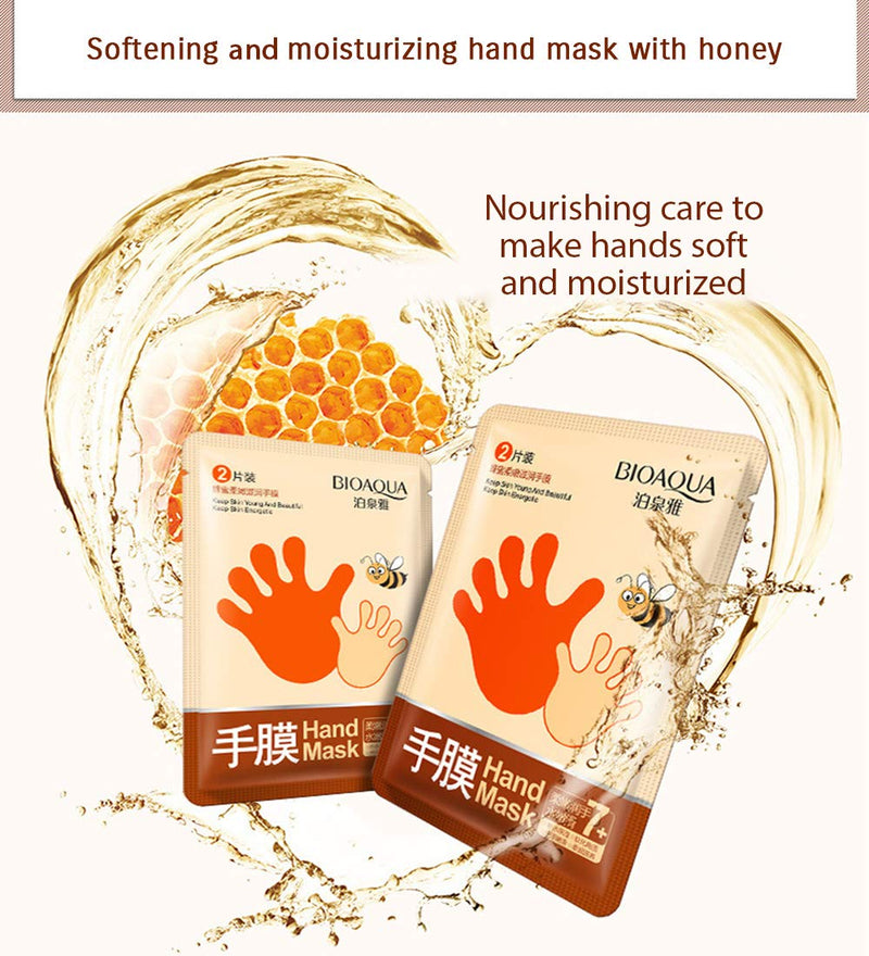 BIOAQUA Hand Mask Gloves Smooth Silky Skin Honey Natural Extract Moisturizes Gentle Hands (2PACK - 2 PAIRS) - BeesActive Australia