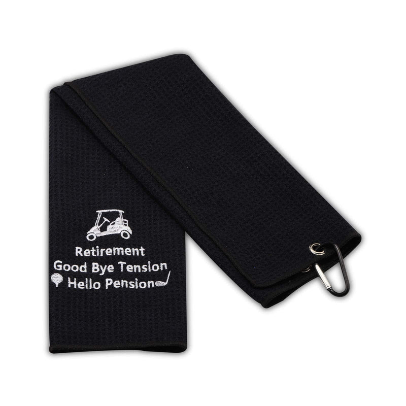 PXTIDY Retirement Golf Towel Good Bye Tension Hello Pension Embroidered Golf Towel with Clip Golfer Gift Golf Retirement Gifts for Men or Women (Black) Black - BeesActive Australia