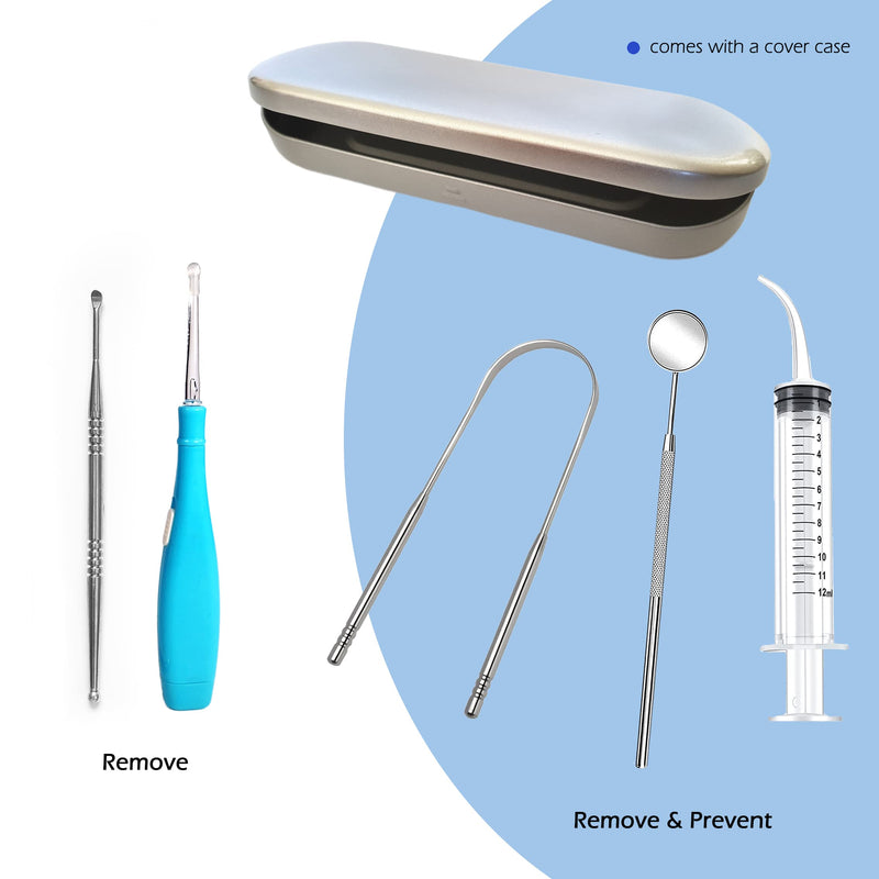 Tonsil Stone Remover Tool and Personal Oral Care Kit 5 in 1 - Tongue Scraper, Dental Syringe, Mouth Mirror, Stainless Steel Pick, and Led Tonsil Scoop - BeesActive Australia