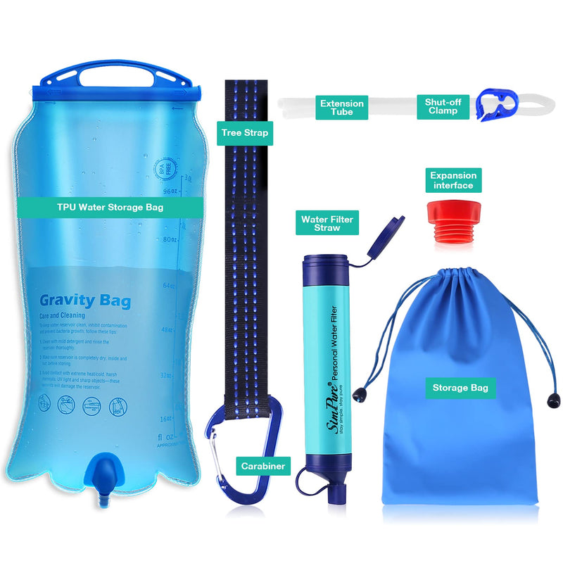 SimPure Gravity Water Filter, Portable Gravity-Fed Water Purifier with 3L Gravity Bag, Tree Strap, BPA Free Survival Gear and Equipment for Camping Hiking Emergency Preparedness - BeesActive Australia