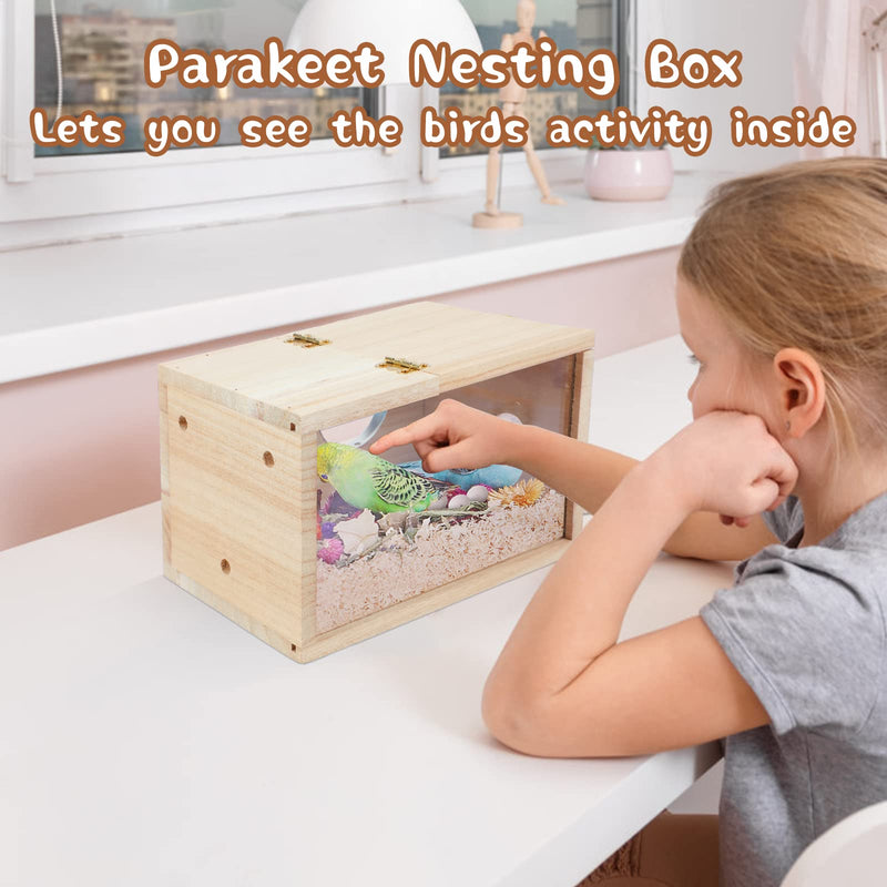 GINDOOR Parakeet Nesting Box Transparent Bird House for Cage Natural Wood Breeding Box for Parrot Parakeet Cockatiel Lovebirds Budgie Conure and Other Small Birds - BeesActive Australia