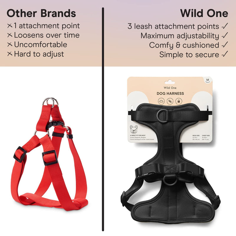 Wild One Dog Harness, No-Pull Pet Harness with 3 Leash Clips, Adjustable Soft Padded Dog Vest, Comfortable, Stretchy Black S - BeesActive Australia