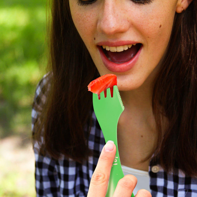 Tapirus 4 Spork to Go Set - Durable and BPA Free Sporks - Spoon, Fork and Knife Combo Utensils Flatware - Mess Kit for Camping, Hunting and Outdoor Activities - Comes in a Carrying Case Green - BeesActive Australia