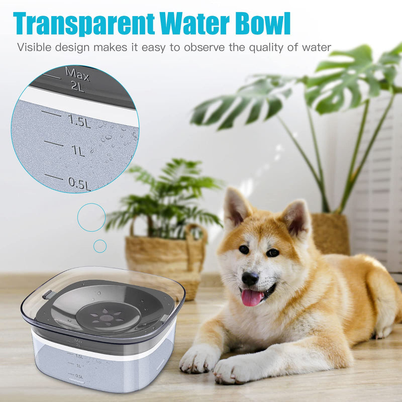 UPSKY 70oz Dog Water Bowl 2L No Spill Dog Bowl Large Capacity Slow Water Feeder, Spill Proof Dog Bowl Transparent Pet Water Dispenser Vehicle Carried Travel Slow Drinking Water Bowl for Dogs, Cats 1.grey - BeesActive Australia