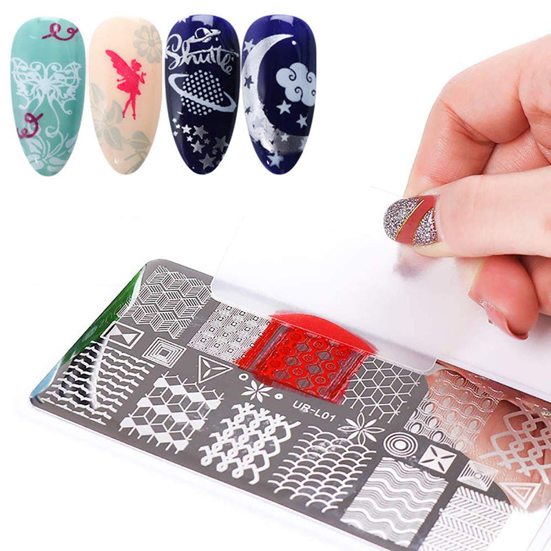 5 PCS Nail Stamping Plates+1 Stamper +1 Scraper Lace Space Star Butterfly Musical Notes Leaves Digital Love Heart Letters Snowflake Nail Stamp Plates Set Template Image Plate Nail Supplies Tool - BeesActive Australia