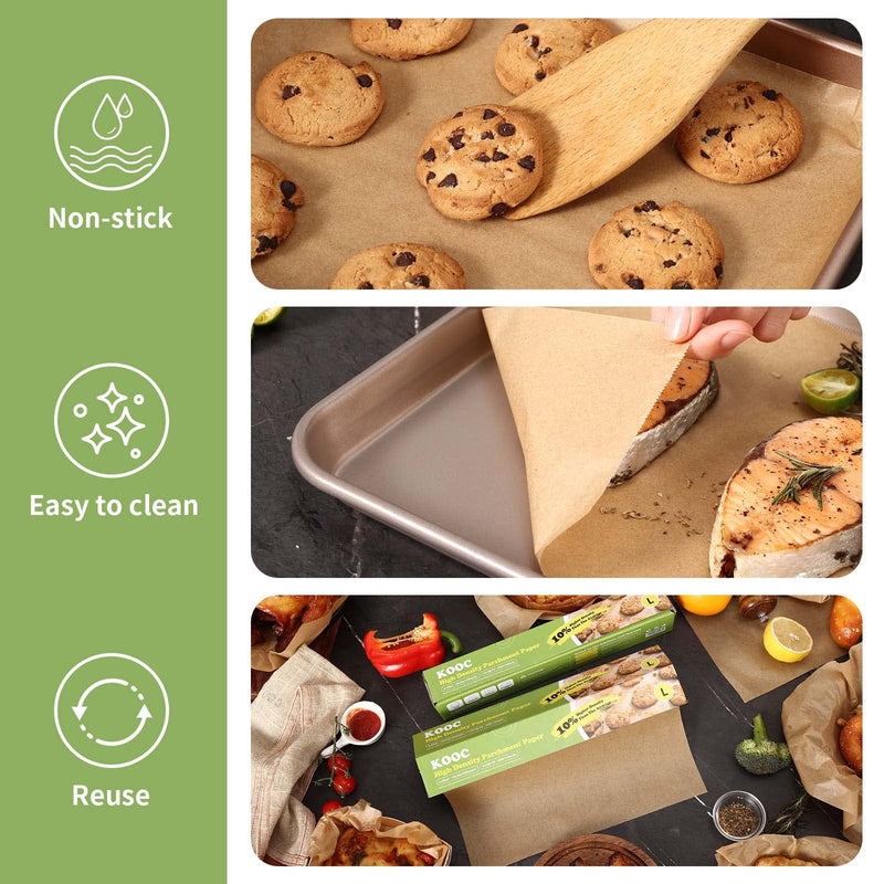 KOOC Premium 60-Feet Parchment Paper Roll - 12-Inch Width, Non-Stick, Unbleached Baking Paper - Ideal for Baking, Cooking, and Food Preparation - 60 Square Feet Coverage - Compostable, High Density 12 in x 60 ft L (12-Inch Width) - BeesActive Australia