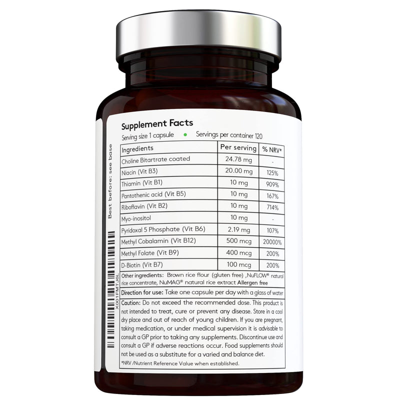 Triple Action Formula - Vitamin B Complex + Choline + Inositol - Vegan - High Strength - 4 Months Supply - Premium Ingredients - for Better Immune System and Cell Health - Made in The UK - BeesActive Australia