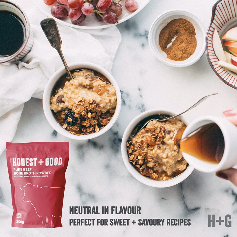 Honest + Good UK's Beef Bone Broth Powder | 1 Month Supply | Grass Fed | Hair Skin Gut | 8500mg Type I & III Collagen High Protein | UK Made | No Seasoning Neutral Flavour - BeesActive Australia