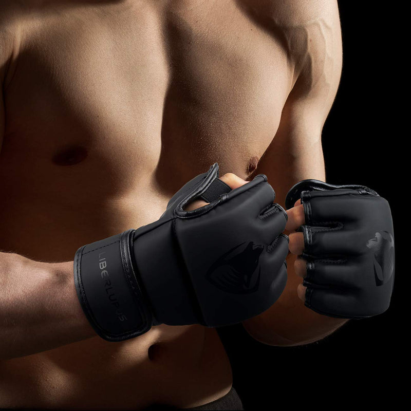[AUSTRALIA] - Liberlupus MMA Gloves, UFC Gloves for Men & Women, Kickboxing Gloves with Open Palms, Boxing Gloves for Punching Bag, Sparring, Muay Thai, MMA Black Large-X-Large 