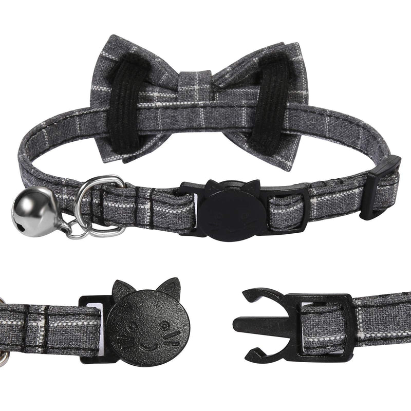 SLSON 2 Pack Breakaway Cat Collar with Bell and Bow Tie Plaid Kitten Collar for Cats and Small Dogs Pets Adjustable from 8-11In, Black and Grey - BeesActive Australia