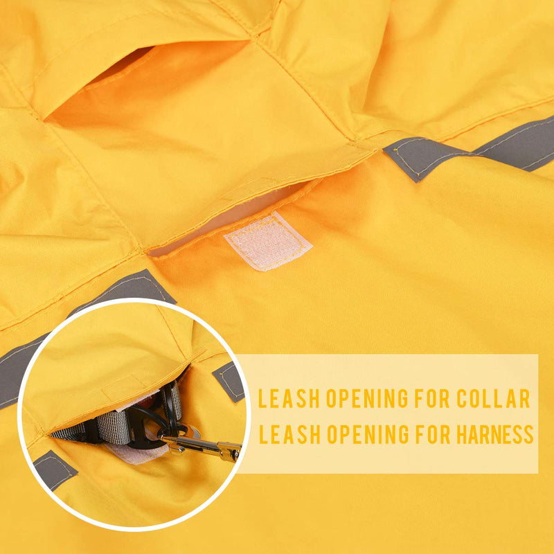 Dog Raincoat with Adjustable Belly Strap and Leash Hole - Hoodie with Reflective Strip - Waterproof Slicker Lightweight Breathable Rain Poncho Jacket for Medium Large Dogs - Easy to Wear 5XL (Back: 28.5") Yellow - BeesActive Australia