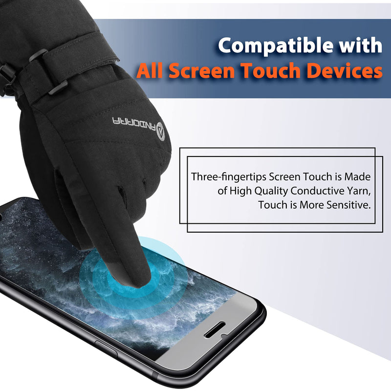 ANDORRA Women's Waterproof Touchscreen Ski Gloves Black Small - BeesActive Australia
