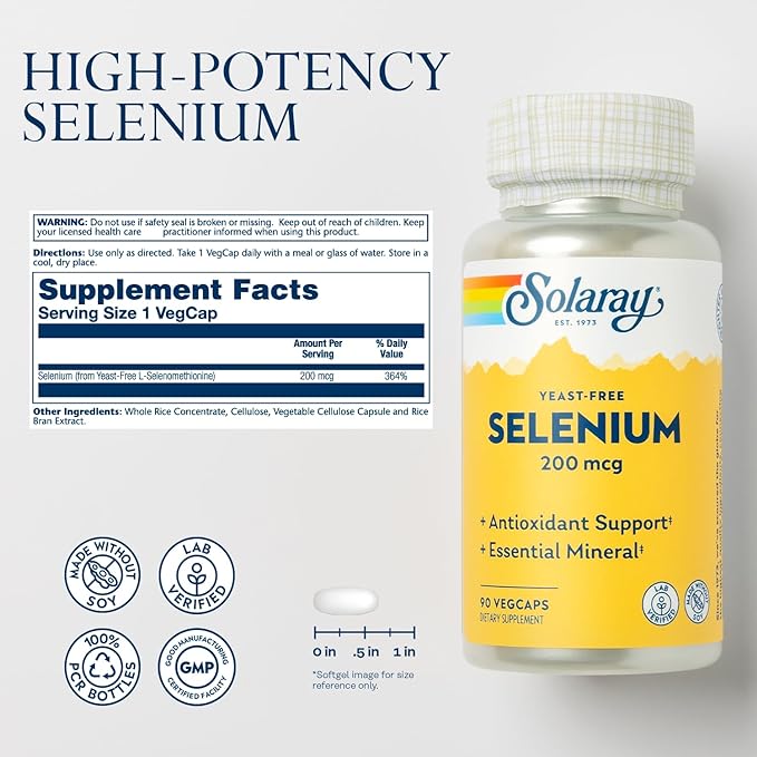 Solaray Selenium 200mcg Vegetable Capsules 90 Capsules - BeesActive Australia