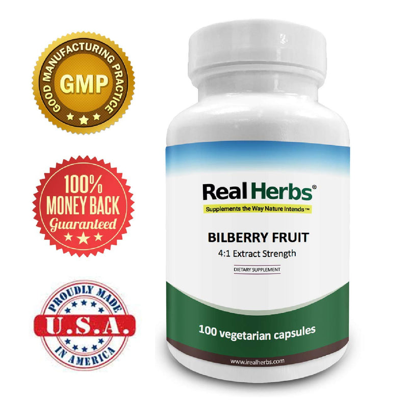 Real Herbs Bilberry Extract - Derived from 1,500mg of Bilberry Fruit with 4 : 1 Extract Strength - Promotes Vision & Blood Circulation, Improves Cardiovascular Health - 100 Vegetarian Capsules - BeesActive Australia