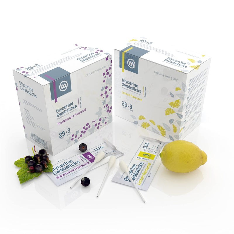 Optimum Medical Glycerin Swabsticks – Lemon or Blackcurrant Flavour Pleasant Tasting Sugar Free Swab Sticks for Dry Mouth Relief and Dental Hygiene (Lemon - Box of 75) Lemon - Box of 75 - BeesActive Australia