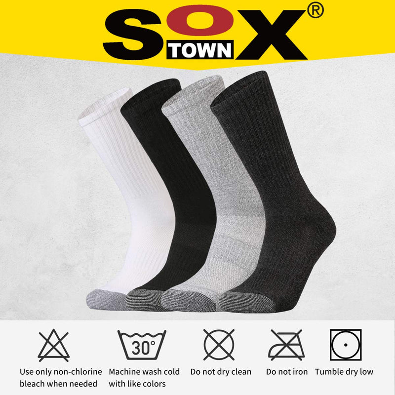 Sox Town Men's Moisture Wicking Control Breathable Performance Cotton Work Cushion Crew Socks 13-15 Darkgrey - BeesActive Australia