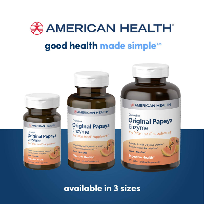 American Health Original Papaya Digestive Enzyme Chewable Tablets - Promotes Nutrient Absorption and Helps Digestion - 600 Count (200 Total Servings) - BeesActive Australia