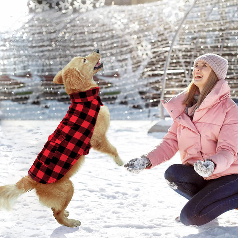 Malier Dog Winter Coat, Classic Plaid Windproof Dog Warm Coat Dog Snow Jacket with Pocket, Cold Weather Dog Winter Clothes Dog Apparel for Small Medium and Large Dogs Red - BeesActive Australia