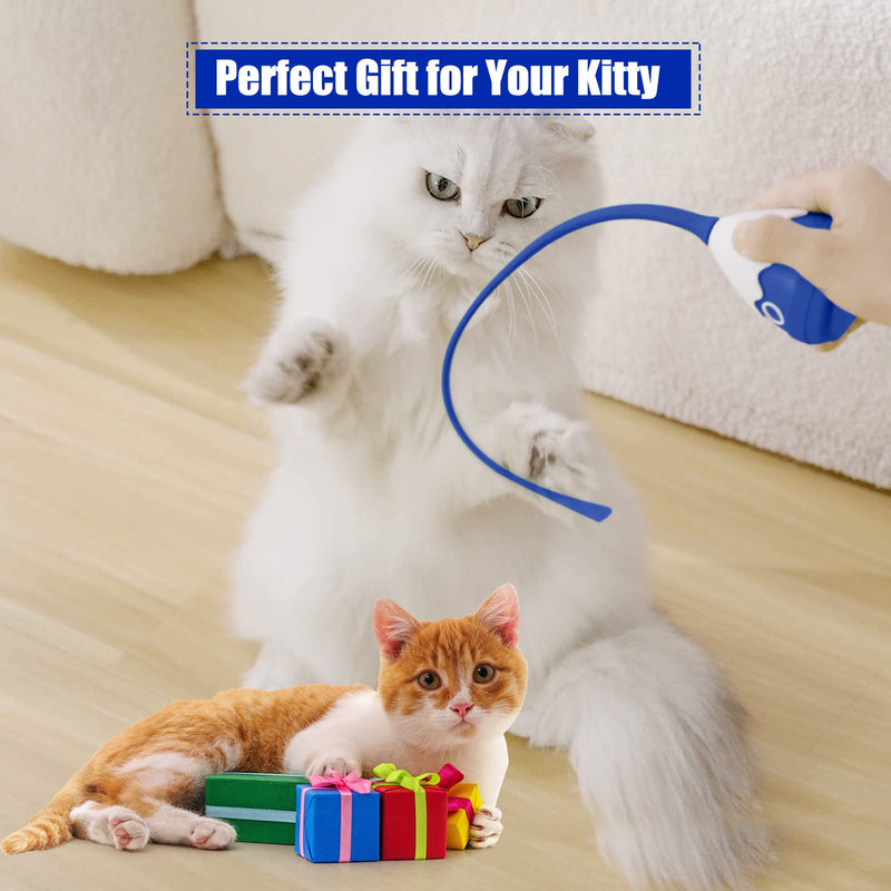 Cat Wand Toy, Automatic Silicone Tail Teaser Toy 2 in 1, Electronic Interactive Toy for Indoor Cats, Rechargeable Exercise Toy for Kitten Navyblue - BeesActive Australia