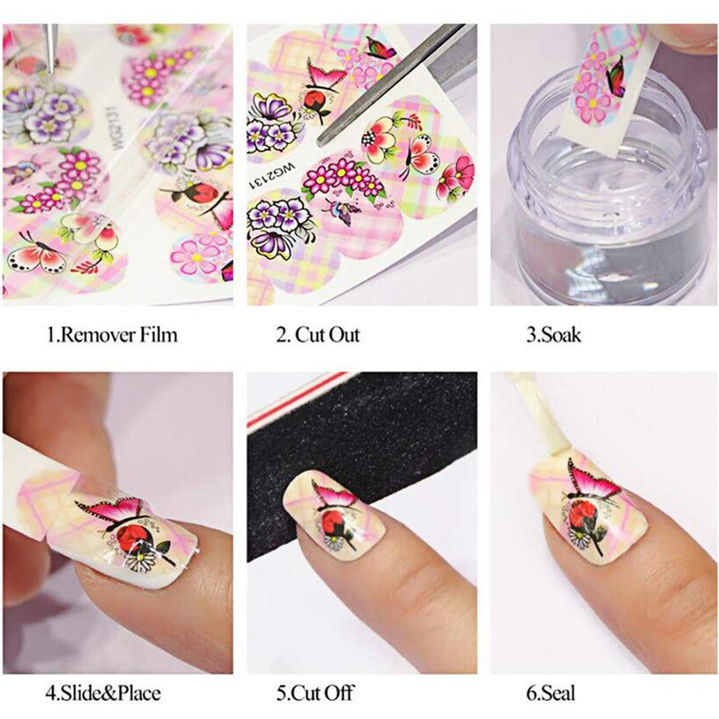 Flower Nail Art Decals Water Transfer Nail Stickers Decals for Acrylic Nails 3D Manicure Tips Beauty Charms Pink Blossom Nail Art Decorations Kits for Nail Art Designer（Large Sheet with 12 Pcs) - BeesActive Australia