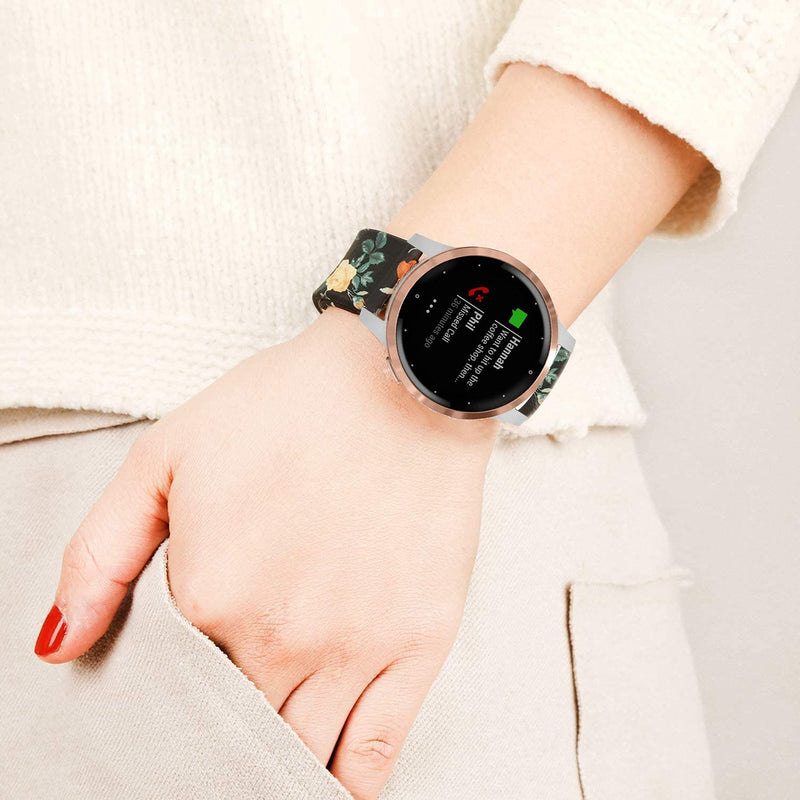 ViCRiOR Bands Compatible with Garmin Vivoactive 4S 40mm / Venu 2S Smart Watch, 18mm Quick Release Soft Silicone Fadeless Pattern Printed Floral Replacement Band for Garmin Vivomove 3S, Rose Flower - BeesActive Australia